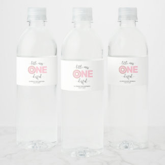 Pink Sweet Little MIss 1st Birthday  Water Bottle Label