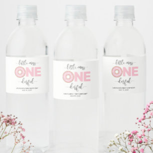 Pink Sweet Little MIss 1st Birthday Water Bottle Label