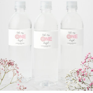Pink Sweet Little MIss 1st Birthday  Water Bottle Label