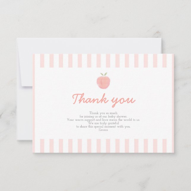 Pink Sweet Little Peach Baby Shower Thank You Card (Front)
