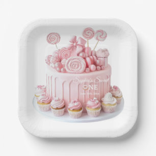 Pink Sweet One Birthday Paper Plates