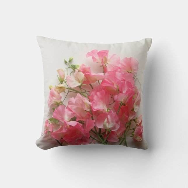 Pink sweet pea bouquet cushion (Front)