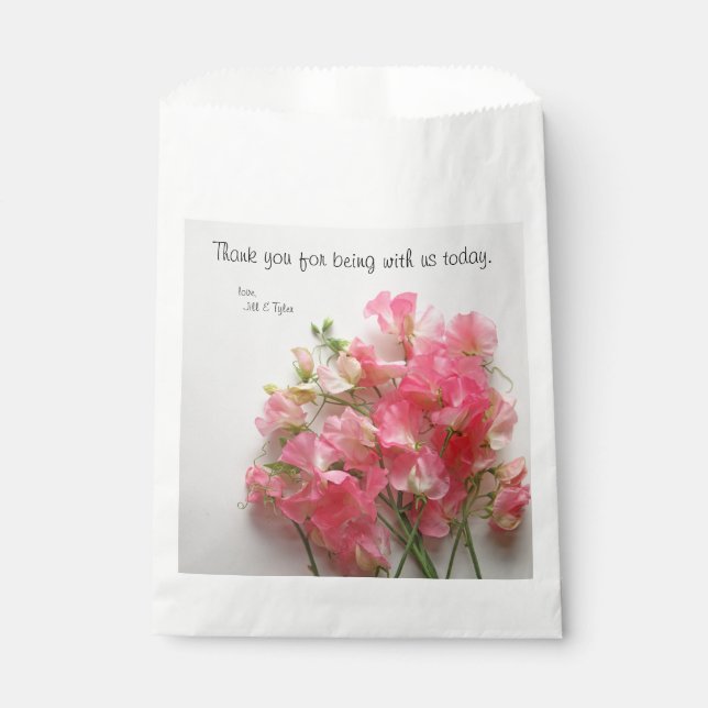 Pink sweet pea bouquet favour bags (Front)