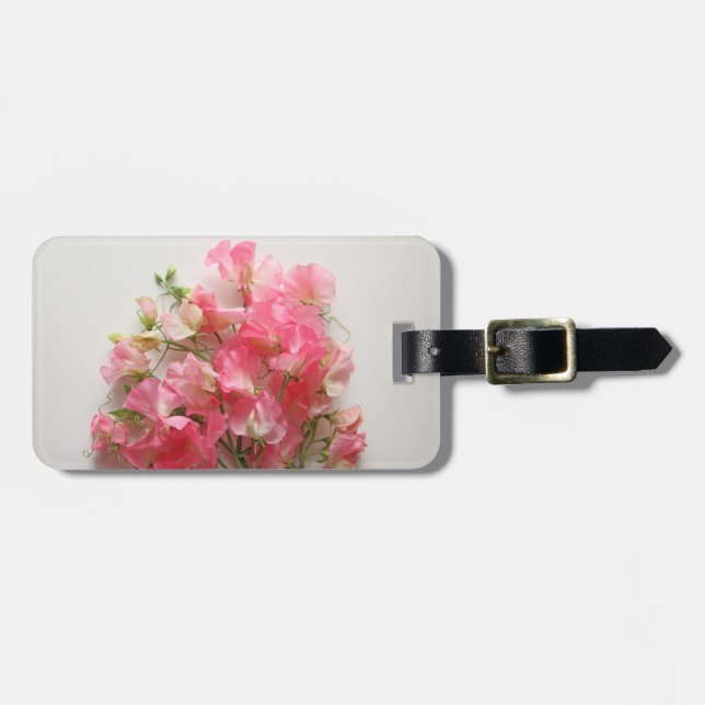 Pink sweet pea bouquet luggage tag (Front Horizontal)