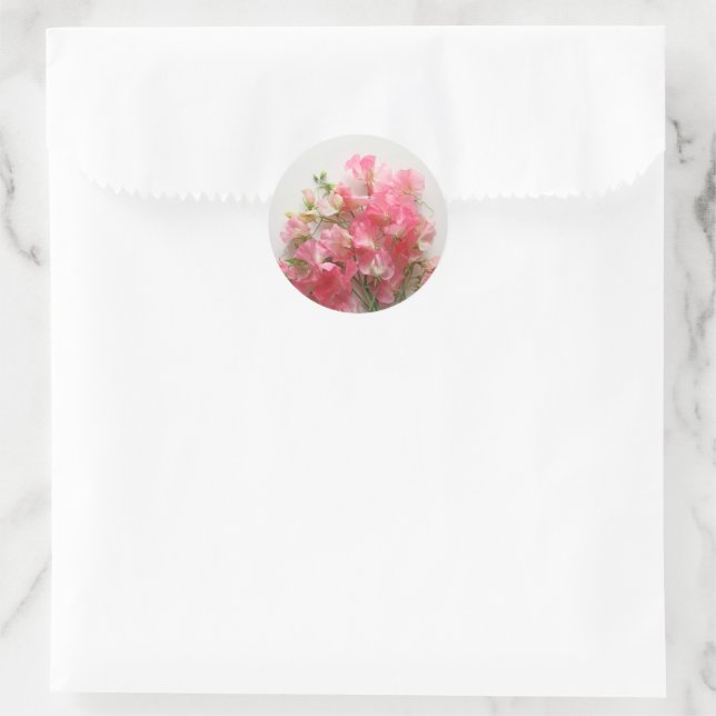 Pink sweet pea bouquet wedding classic round sticker (Bag)