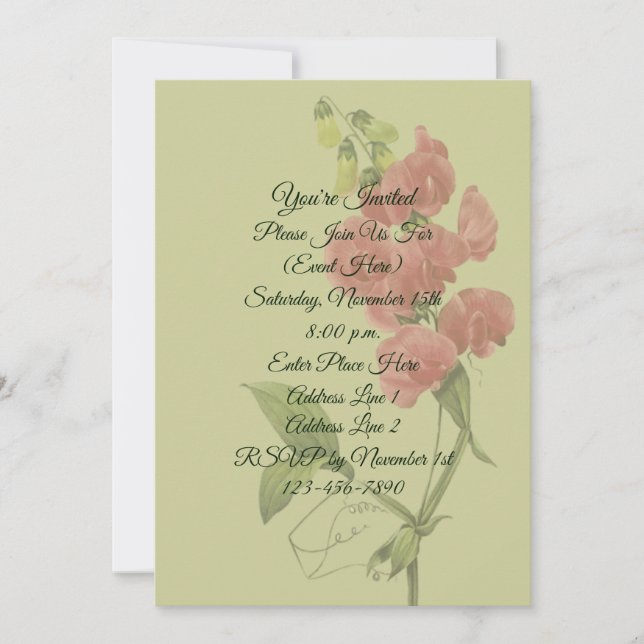 Pink Sweet Pea Flower Party Invitation (Front)