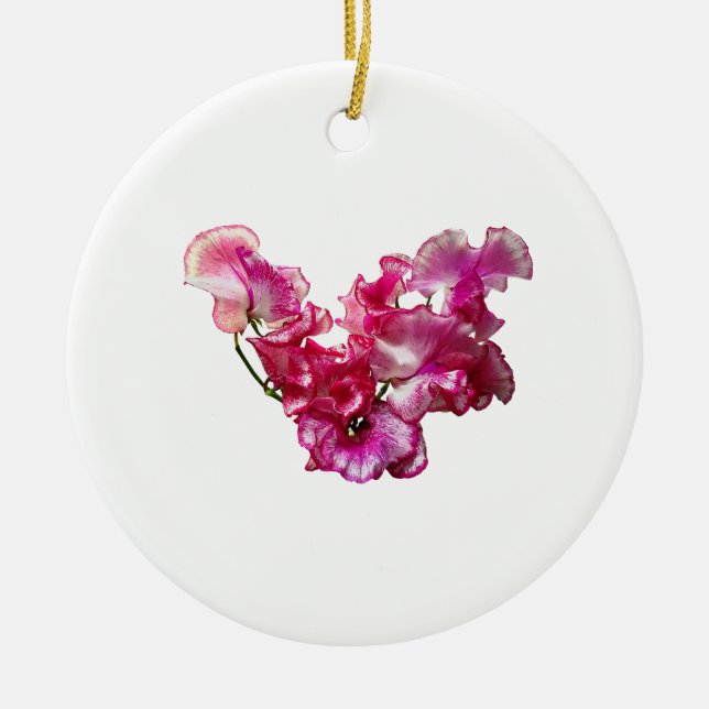 Pink Sweet Pea Heart Ceramic Tree Decoration (Front)
