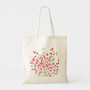 pink sweet peas flowers  painting  tote bag