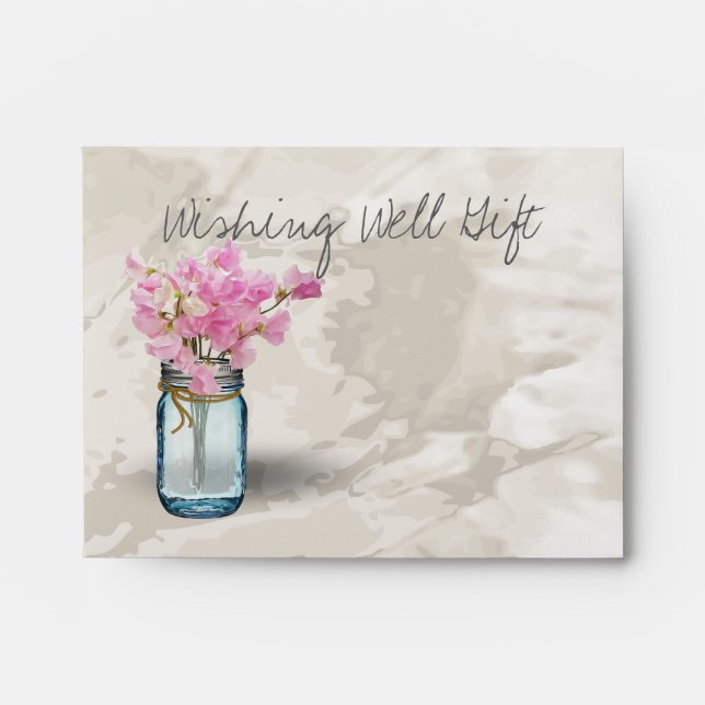 PINK SWEET PEAS MASON JAR WISHING WELL ENVELOPE (Front)