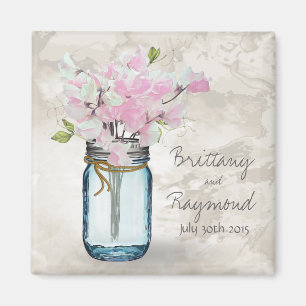 PINK SWEET PEAS VINTAGE MASON JAR WATERCOLOR MAGNET