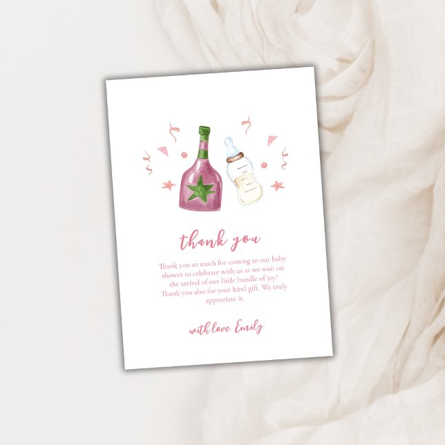 Pink Sweet Poppin Champagne Bottles Baby Shower Thank You Card (Pink Sweet Poppin Champagne Bottles Baby Shower Thank You Card)
