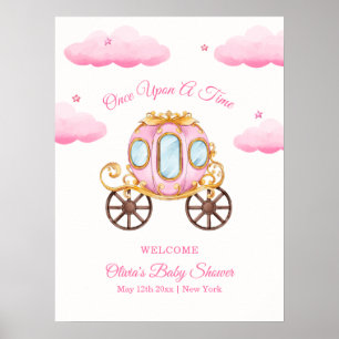 Pink Sweet Princess Carriage Baby Shower Welcome Poster