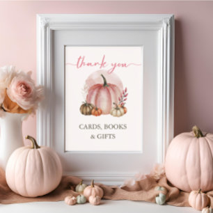 Pink Sweet Pumpkin Baby Girl Shower Card Book Gift Poster