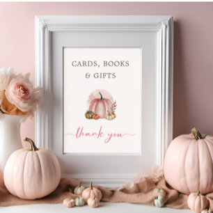 Pink Sweet Pumpkin Baby Girl Shower Card Book Gift Poster