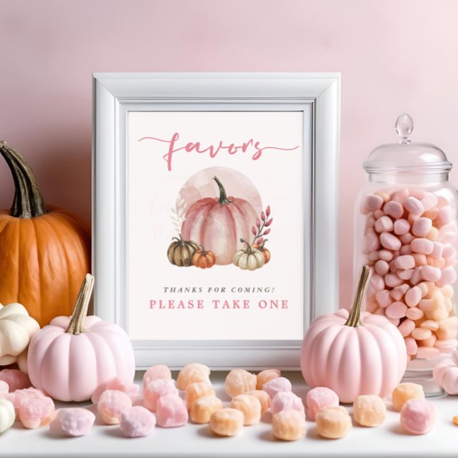 Pink Sweet Pumpkin Baby Girl Shower Favours Here Poster (Creator Uploaded)