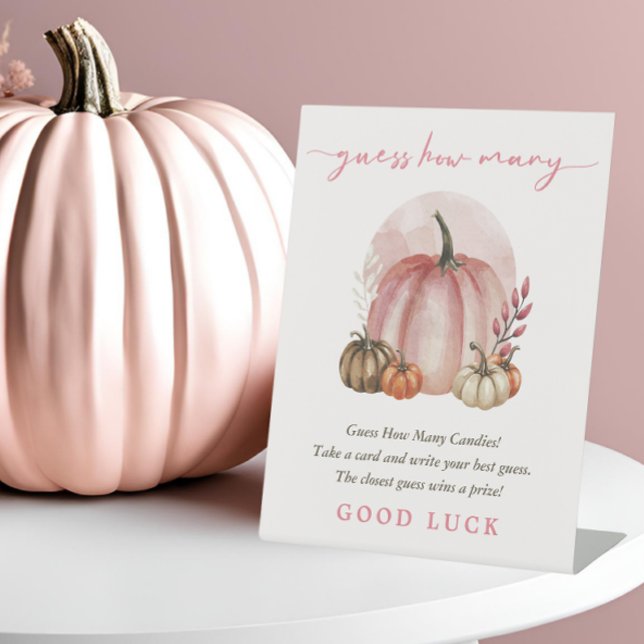 Pink Sweet Pumpkin Baby Girl Shower Guess How Many Pedestal Sign (Creator Uploaded)