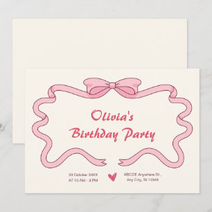 Pink sweet ribbon birthday  invitation