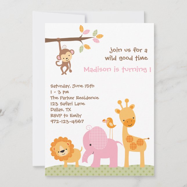 Pink Sweet Safari Invitations (Front)