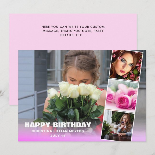 Pink Sweet Sixteen Birthday Photo Collage Card (Front/Back)