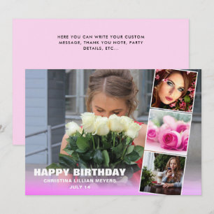Pink Sweet Sixteen Birthday Photo Collage Card