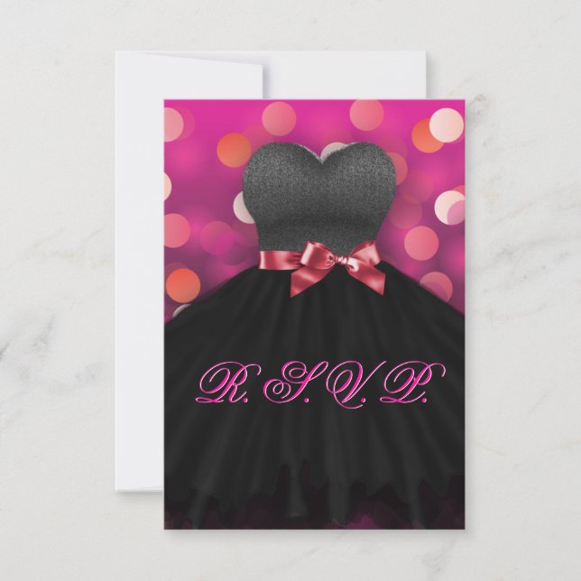 Pink Sweet Sixteen Black Dress Birthday RSVP (Front)