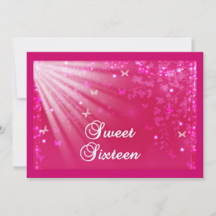 Pink Sweet Sixteen Butterflies & Stars Invitation