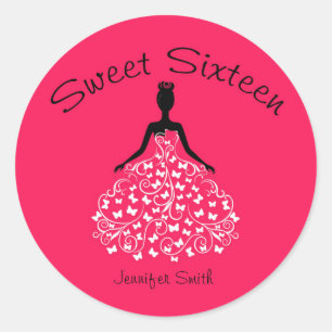 Pink Sweet Sixteen Butterfly Gown Envelope Seals