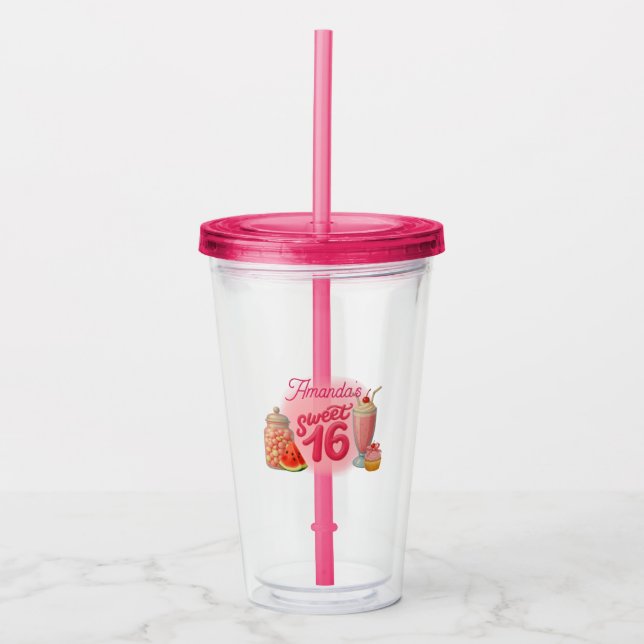 Pink Sweet Sixteen Drinking Glass (Front)