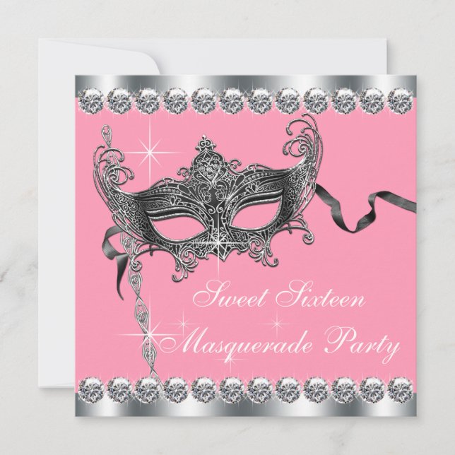 Pink Sweet Sixteen Masquerade Party Invitations (Front)