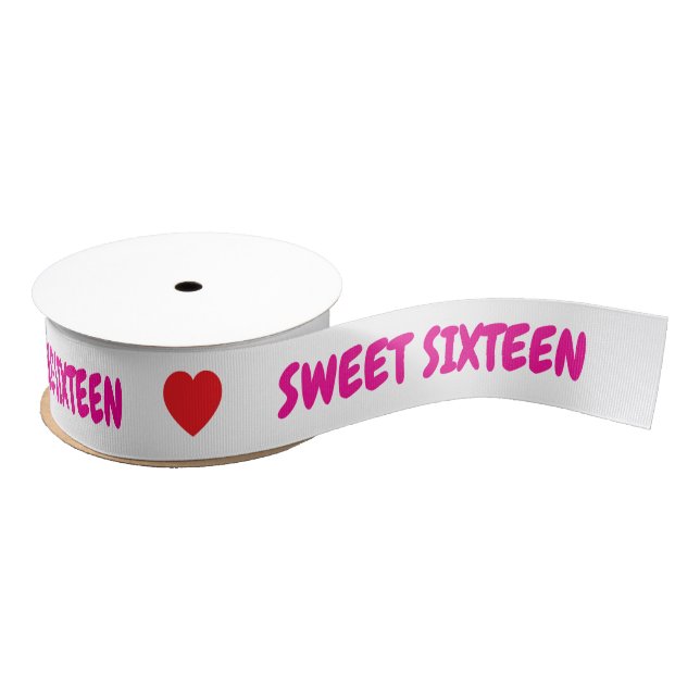 Pink Sweet Sixteen Red Hearts Grosgrain Ribbon (Spool)