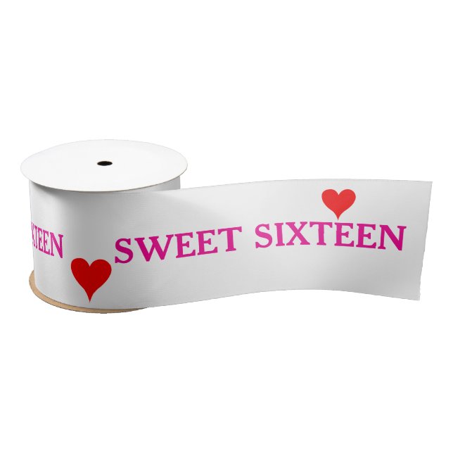 Pink Sweet Sixteen Red Hearts  Satin Ribbon (Spool)
