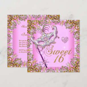 Pink Sweet Sixteen Sweet 16 Masquerade Gold Invitation