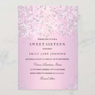 Pink Sweet Sixteen Winter Wonderland Snowflakes Invitation