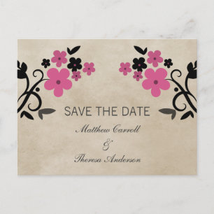 Pink Sweet Vintage Floral Save the Date Postcard