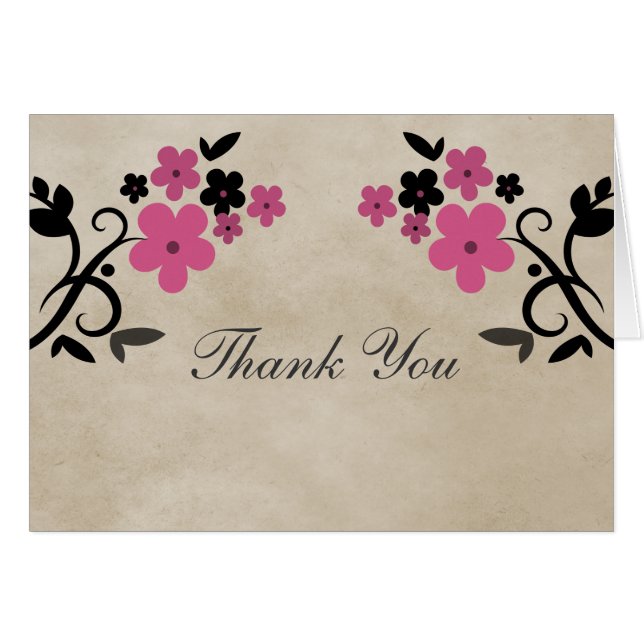 Pink Sweet Vintage Floral Thank You Card (Front Horizontal)