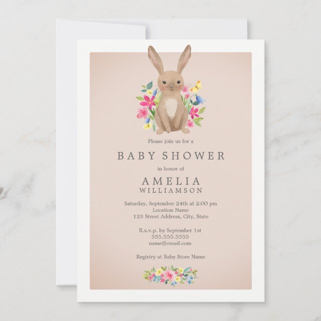 Pink Sweet Woodland Bunny Baby Shower Invitation (Front)