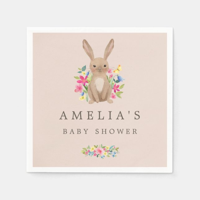 Pink Sweet Woodland Bunny Baby Shower Napkin (Front)