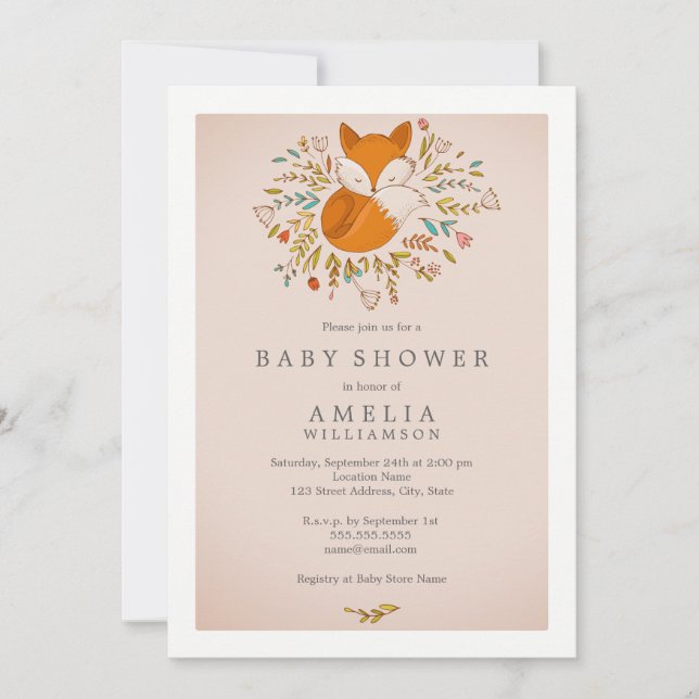 Pink Sweet Woodland Fox Baby Shower Invitation (Front)
