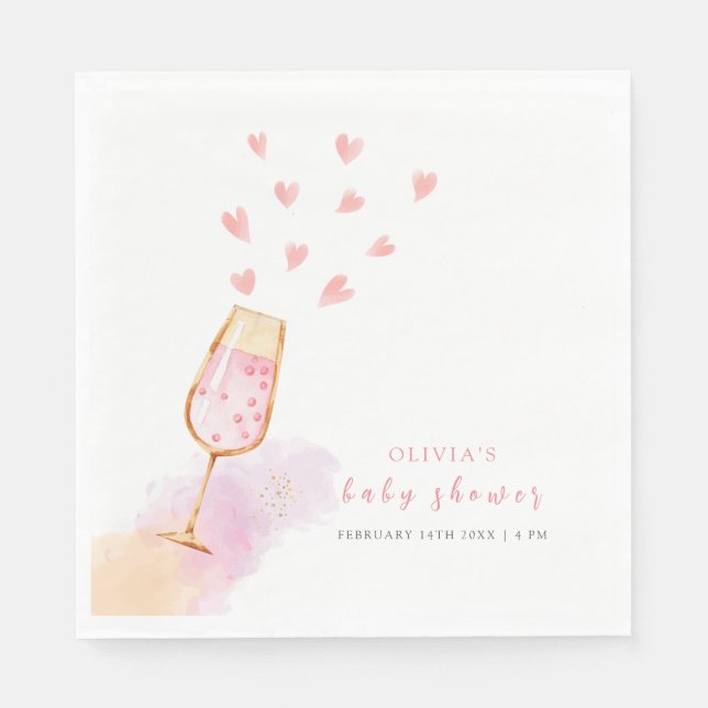 Pink Sweetheart Champagne Valentines Baby Shower Napkin (Front)