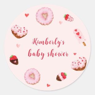 Pink Sweetheart Doughnuts Valentines Baby Shower Classic Round Sticker