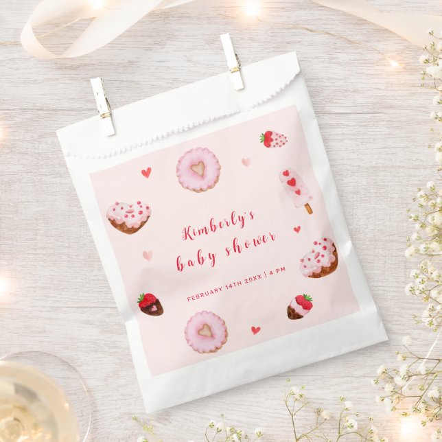Pink Sweetheart Doughnuts Valentines Baby Shower Favour Bags (Clipped)