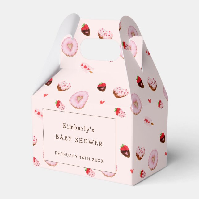 Pink Sweetheart Doughnuts Valentines Baby Shower Favour Box (Front Side)