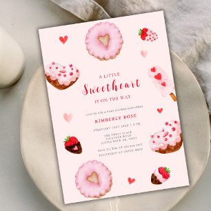 Pink Sweetheart Doughnuts Valentines Baby Shower Invitation