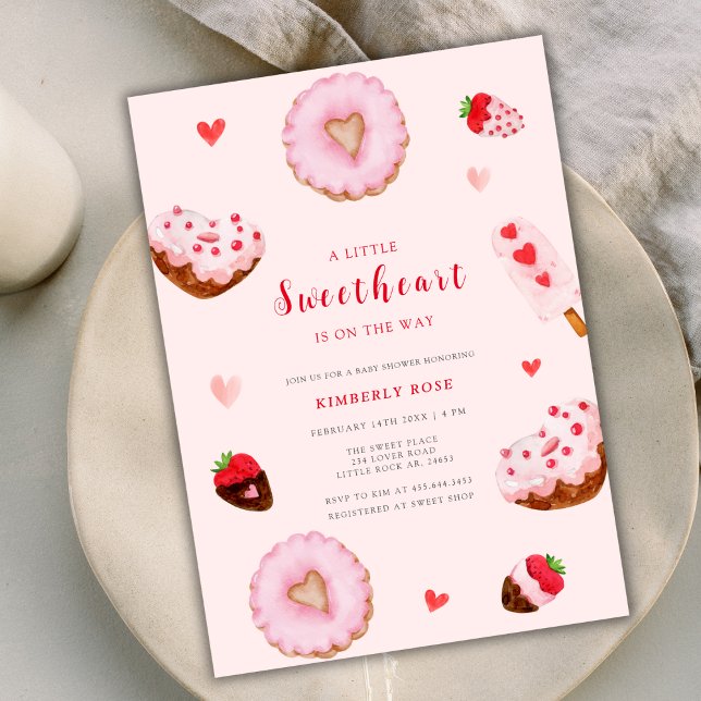 Pink Sweetheart Doughnuts Valentines Baby Shower Invitation (Pink Sweetheart Donuts Valentines Baby Shower Invitation)