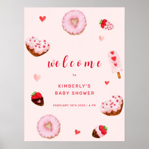 Pink Sweetheart Doughnuts Welcome Baby Shower Poster