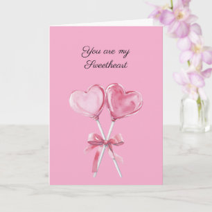 Pink Sweetheart Heart Suckers with Bow Love Card