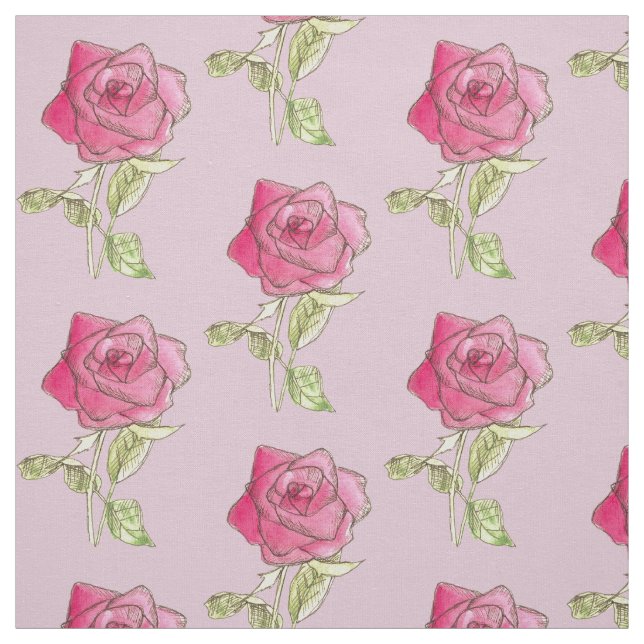 Pink Sweetheart Rose Flower Mauve Fabric (Swatch)