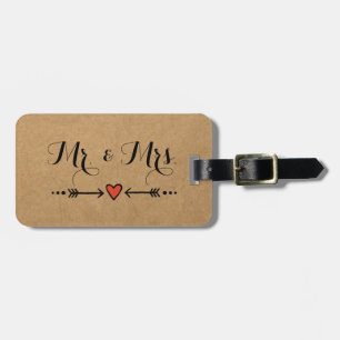 Pink Sweethearts & Arrows Rustic Style - Mr & Mrs Luggage Tag