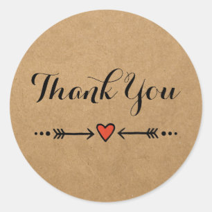 Pink Sweethearts & Arrows Rustic Thank You Classic Round Sticker
