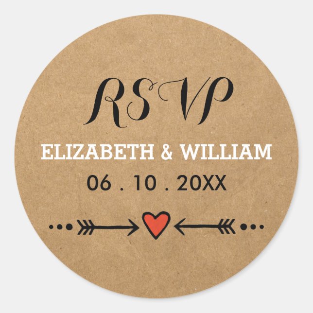 Pink Sweethearts & Arrows Rustic Wedding RSVP Classic Round Sticker (Front)